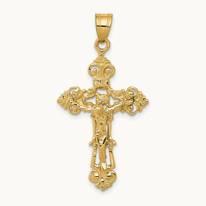 INRI Fleur De Lis Crucifix Pendant — 14K Yellow Gold, 41mm
