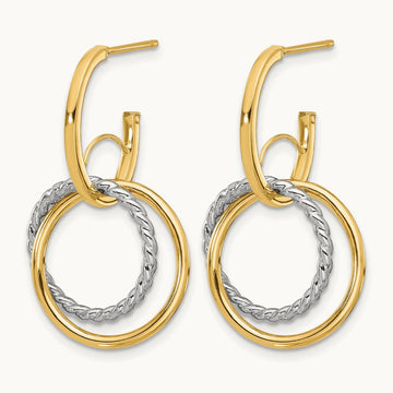 w/Rhodium Polished/Twisted Circles J-Hoop Post Earrings, 14K — Leslie's