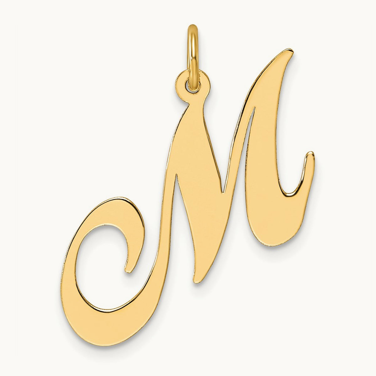 Large Fancy Script Initial Charm — 14K Yellow Gold, M