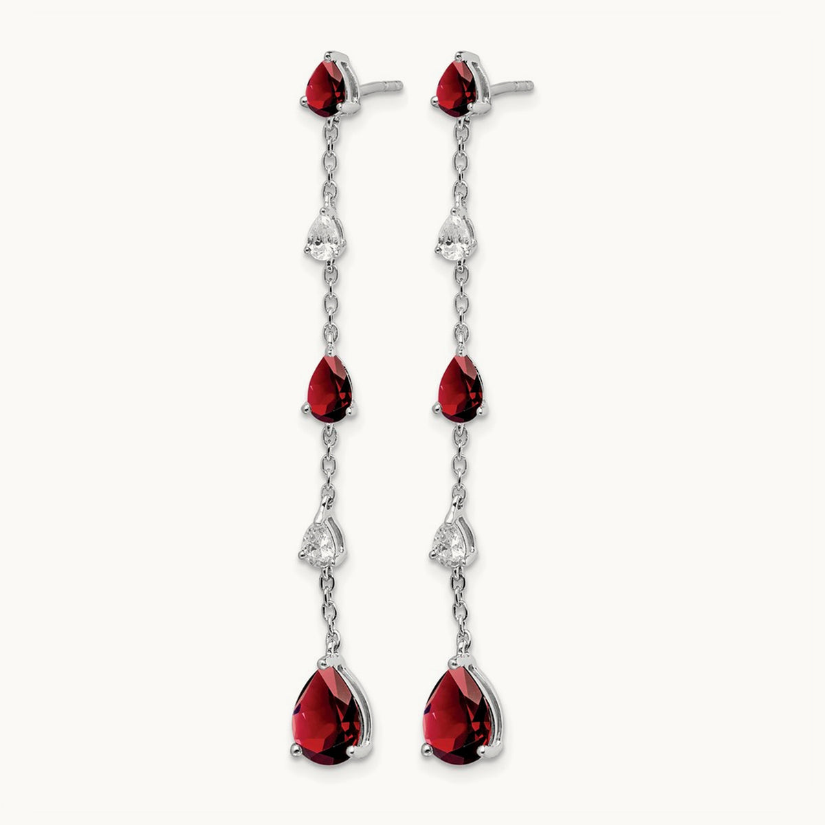 Garnet and Topaz Dangle Earrings — 14K White Gold