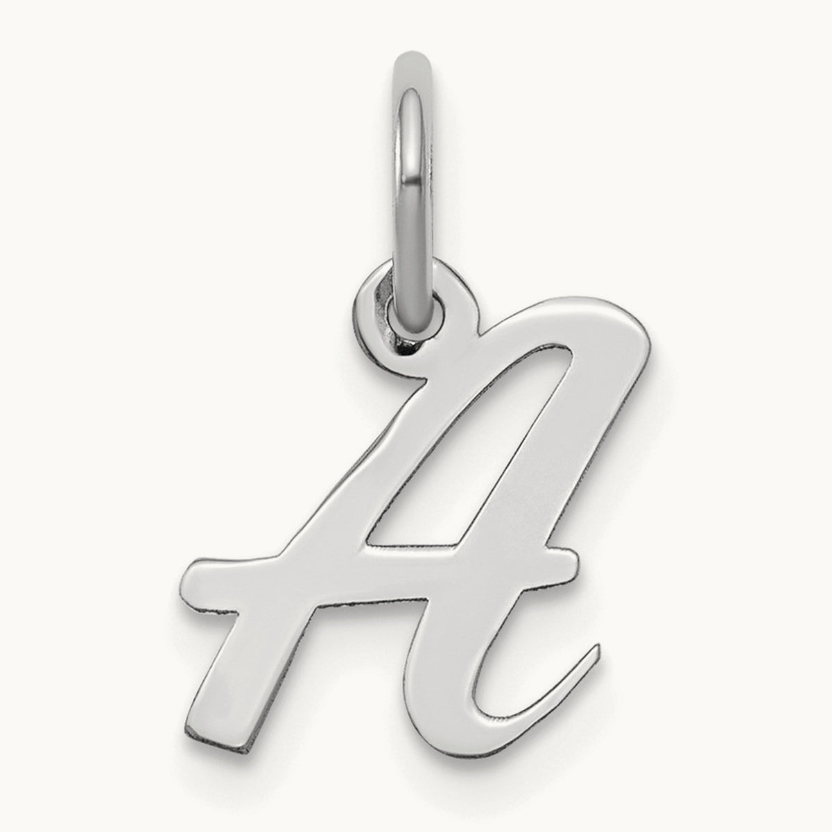 Small Script Letter A Initial Charm, 14K White Gold