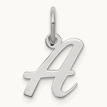 Small Script Letter A Initial Charm, 14K White Gold
