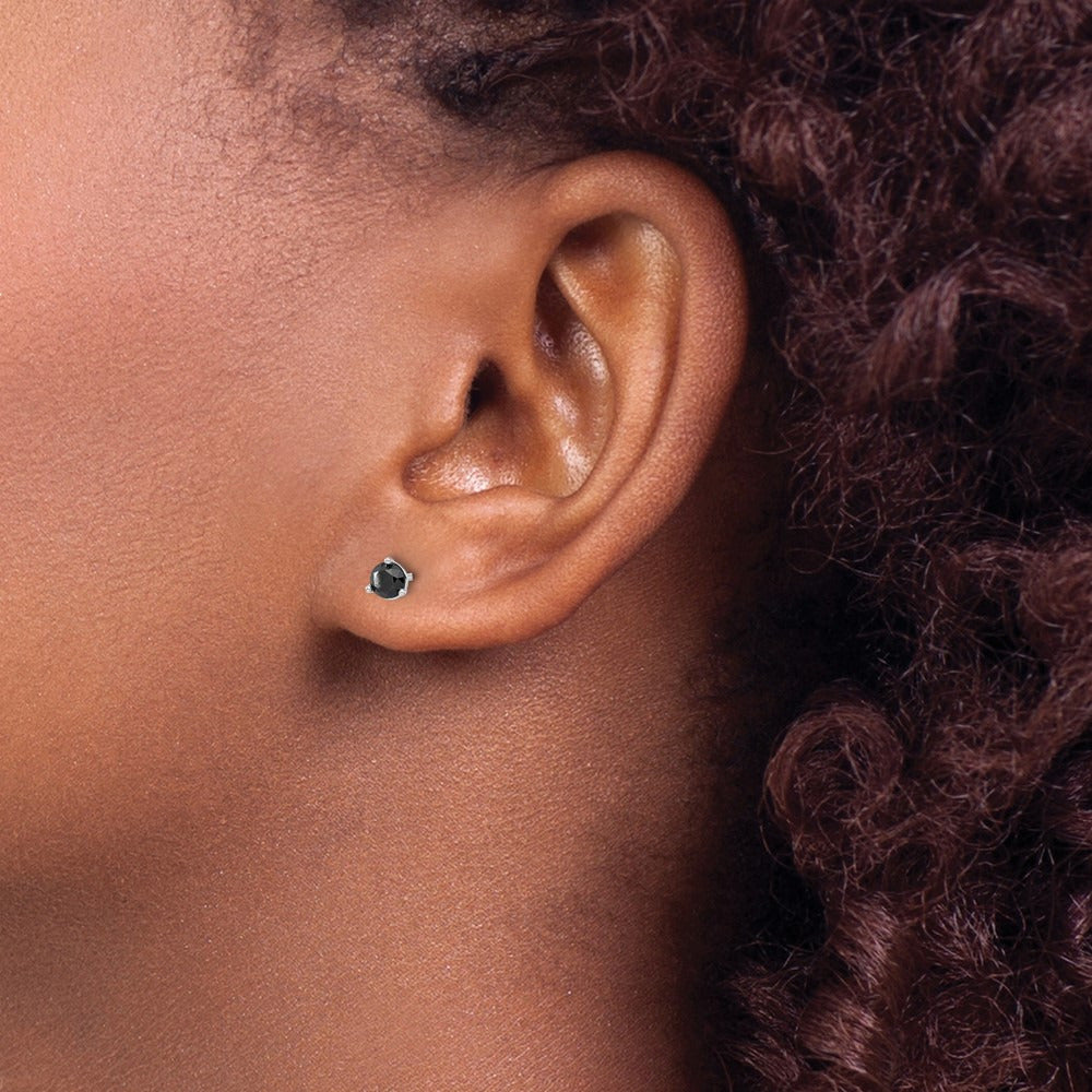 Black Diamond Stud Earrings — 14K White Gold, 5mm, 0.5 ct