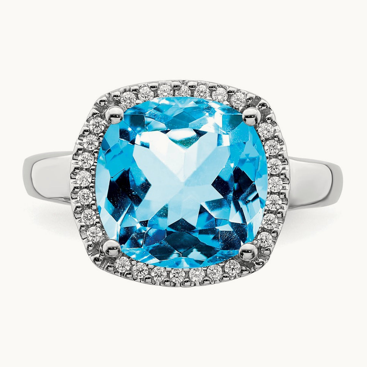 Blue Topaz and Diamond Ring, 14K White Gold