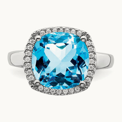 Blue Topaz and Diamond Ring, 14K White Gold