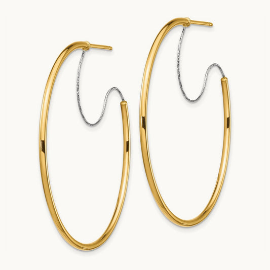 Large Diamond-cut Wire Polished Hoop Earrings — 2x45mm