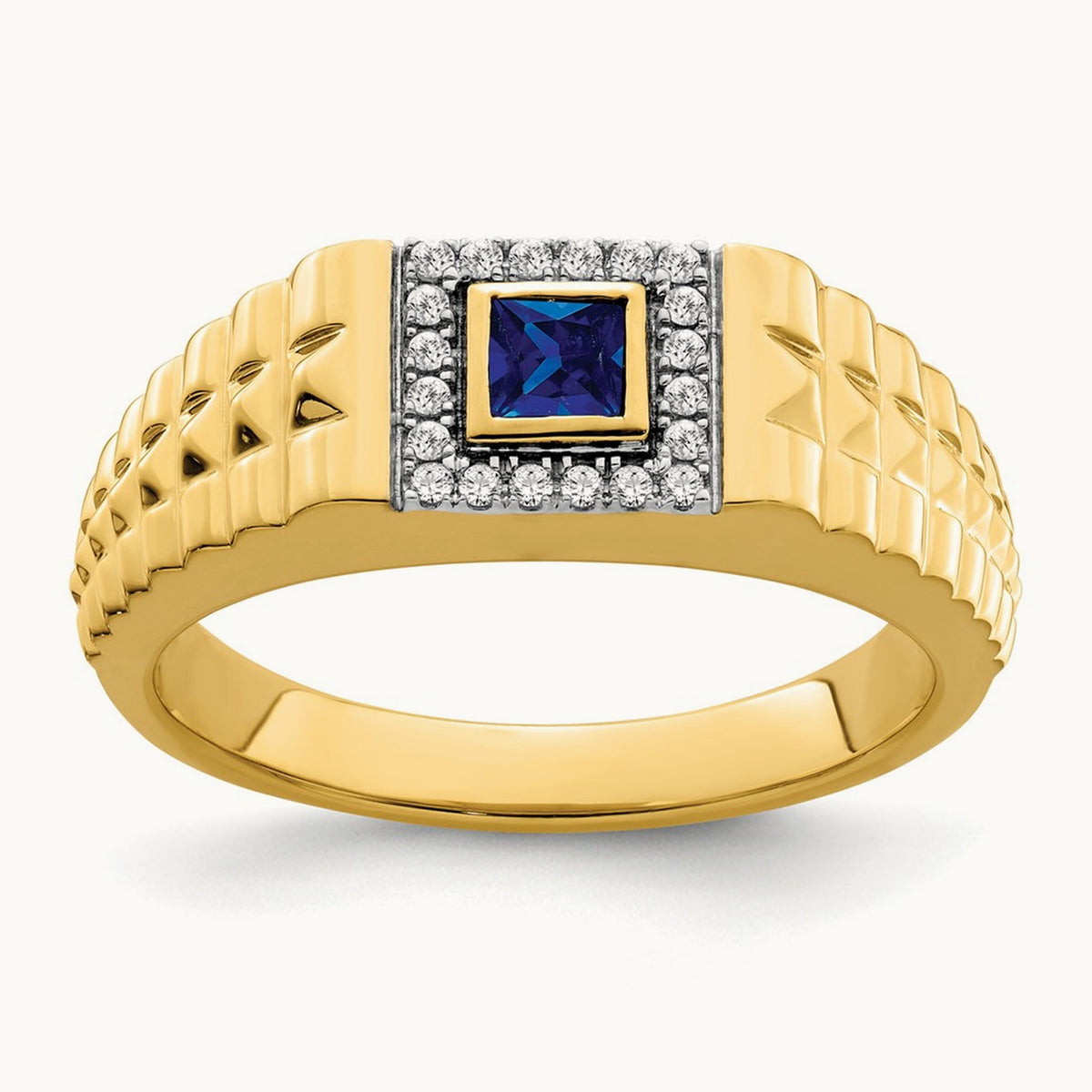 Square Sapphire and Diamond Mens Ring, 14K