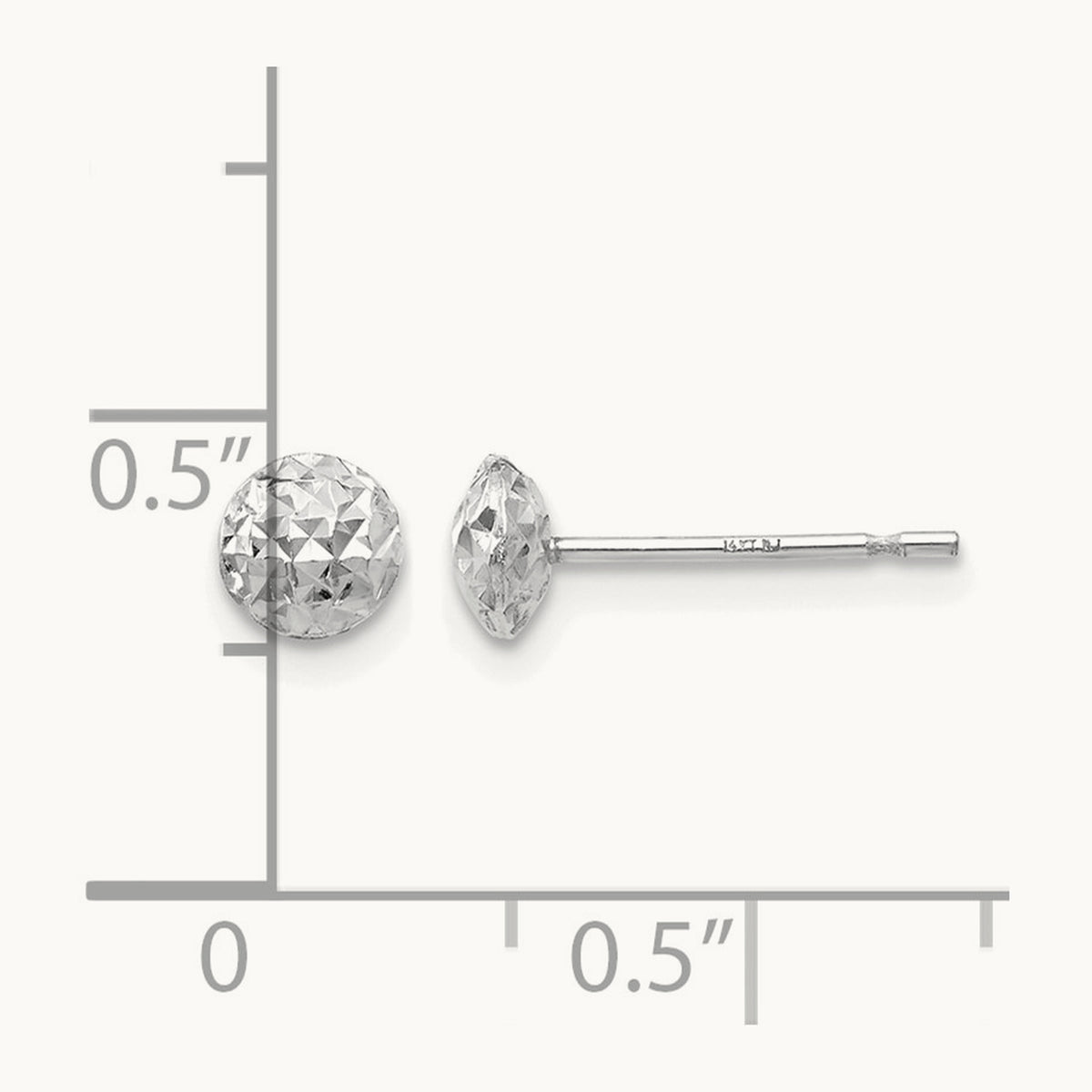 Puff Circle Stud Earrings — 14K White Gold, 5mm