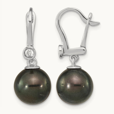 9- Round Black Saltwater Tahitian Pearl .10ct Dia. Dang, 10mm, 14K White Gold