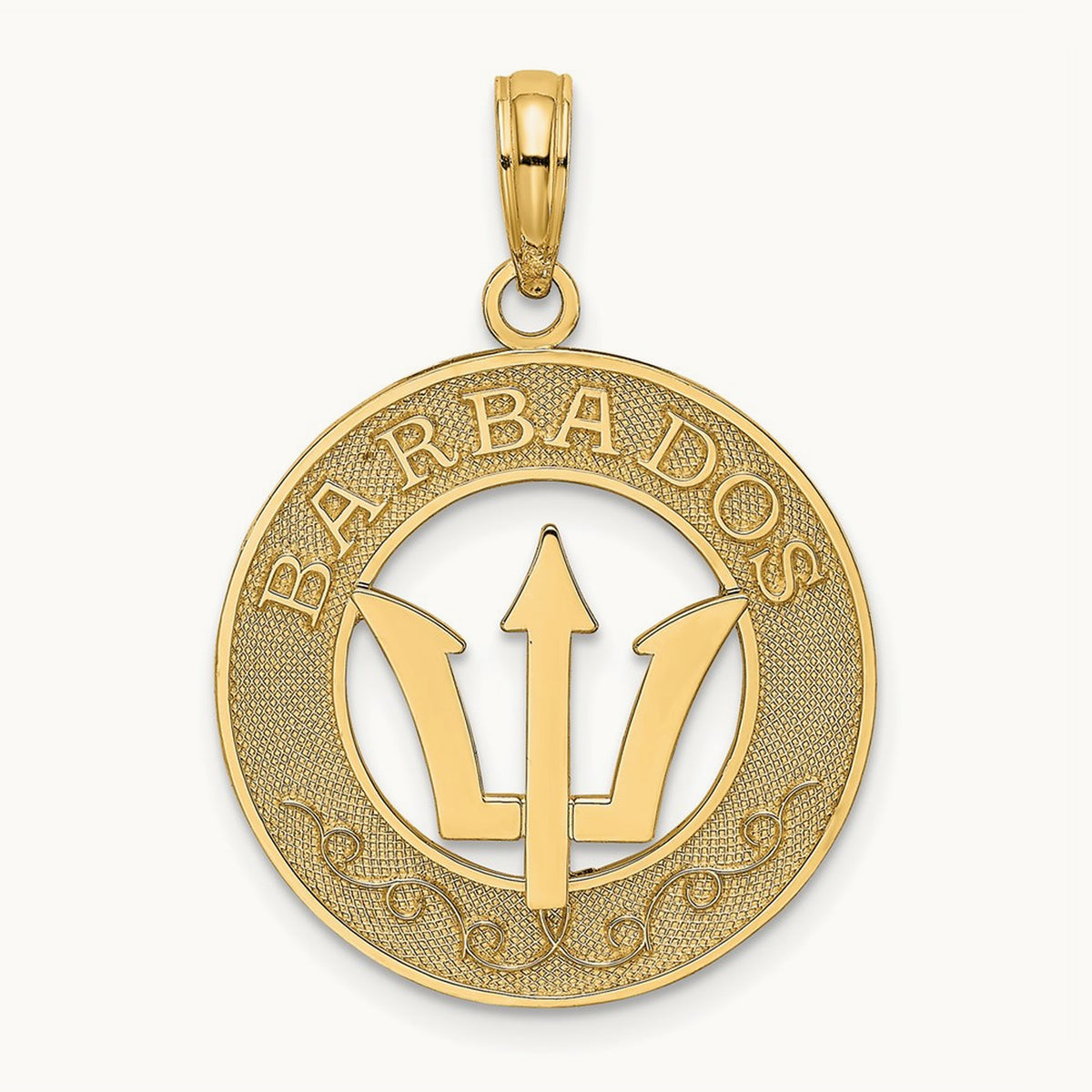 BARBADOS w/Trident Spear Circle Charm, 14K