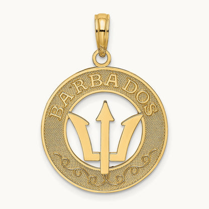 BARBADOS w/Trident Spear Circle Charm, 14K