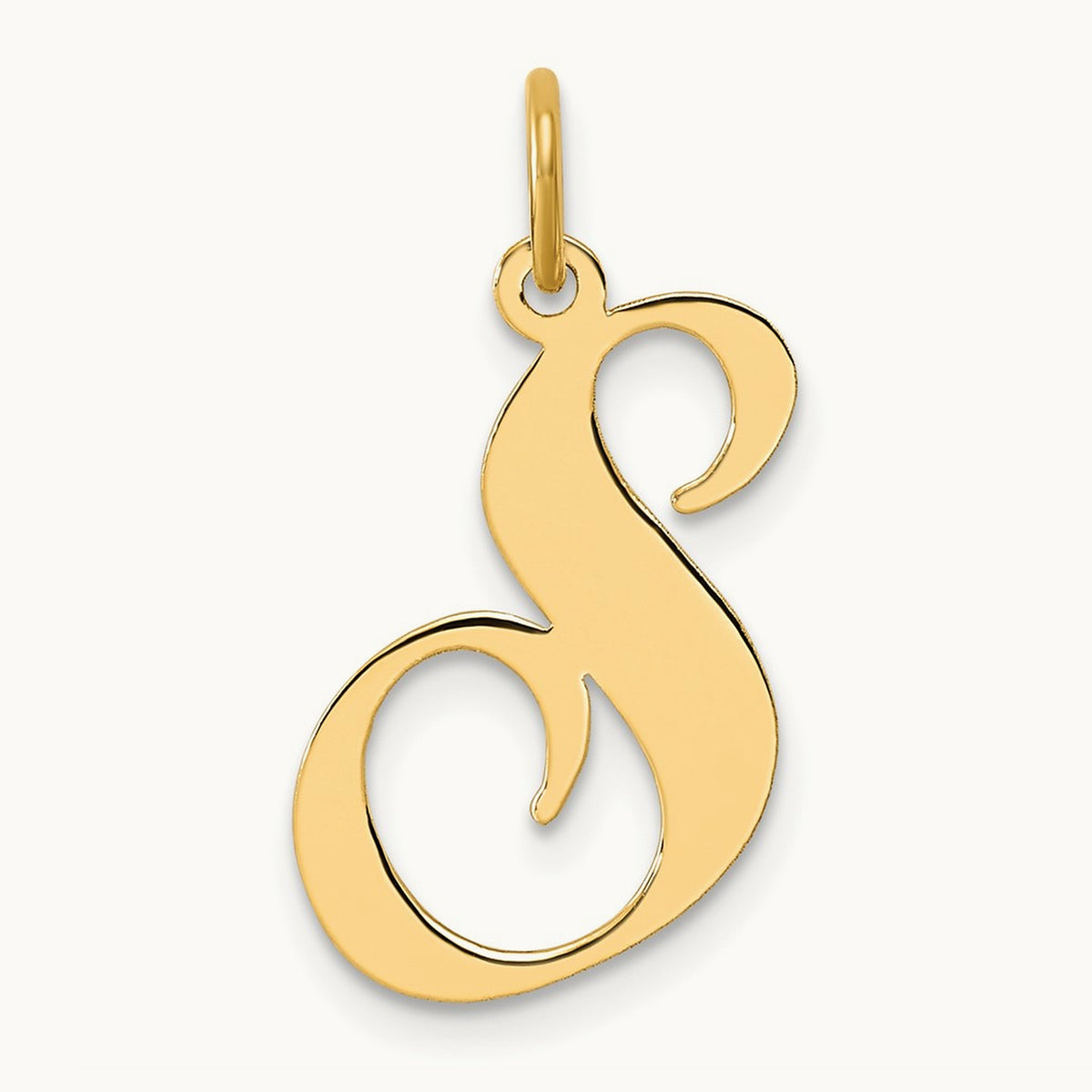 Large Fancy Script Initial Charm — 14K Yellow Gold, S