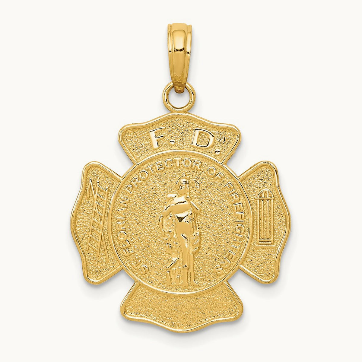 Fire Department FD St. Florian Badge Pendant — 14K Yellow Gold