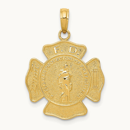 Fire Department FD St. Florian Badge Pendant — 14K Yellow Gold