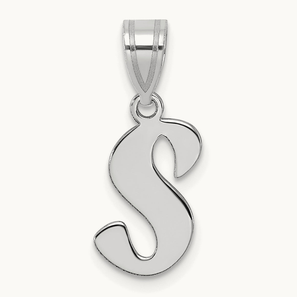 Polished Script Initial Pendant — 14K White Gold, S