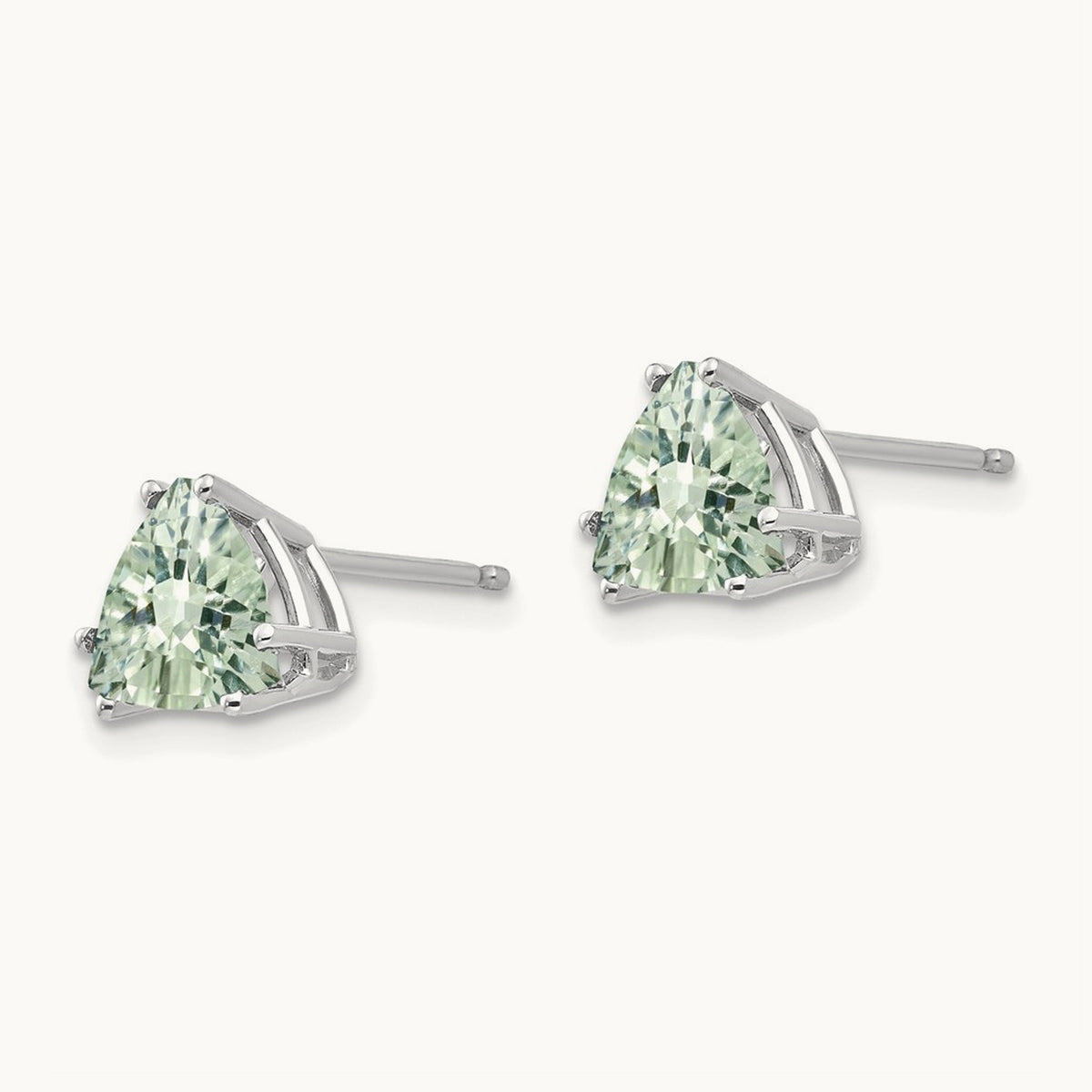 Trillion Checker-Cut Green Quartz Earrings — 14K White Gold, 7mm