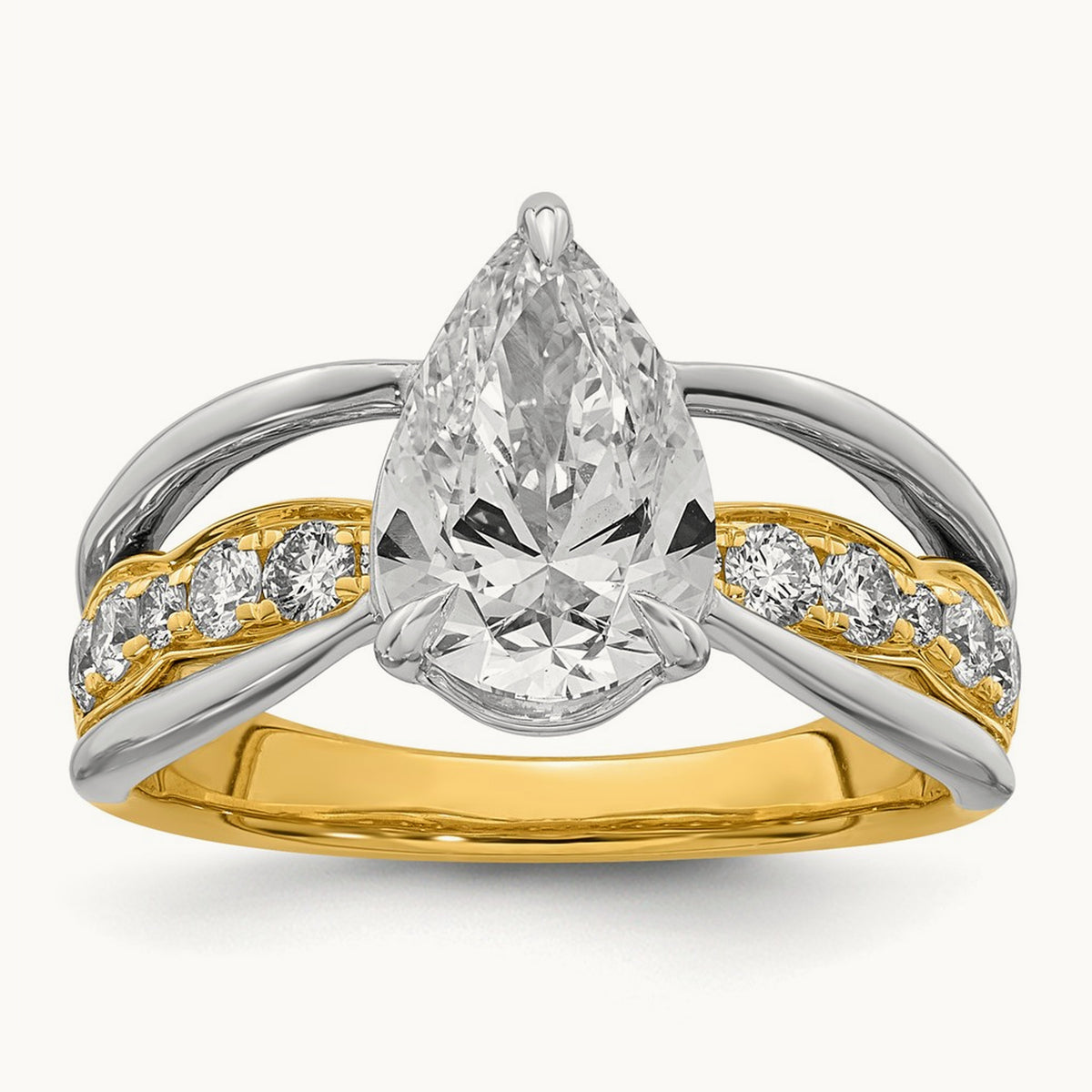 14ktt Certified Pear Center Lab Grown Diamond VS+ F+ Ring — 2.52 ct tw