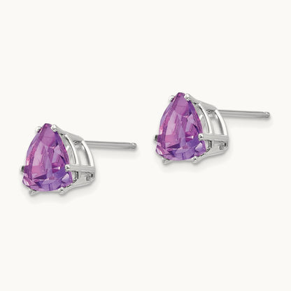 Amethyst Trillion Stud Earrings, 14K White Gold
