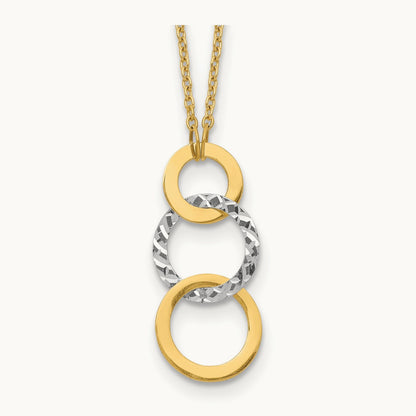 Polished & Textured 3-Circle Necklace, 14K Two-tone