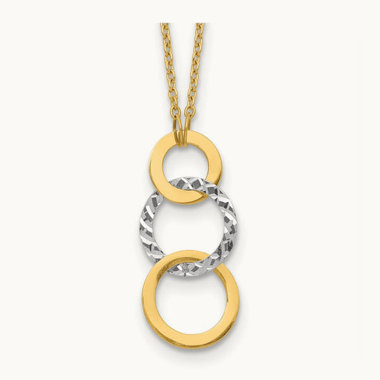 Polished & Textured 3-Circle Necklace, 14K Two-tone