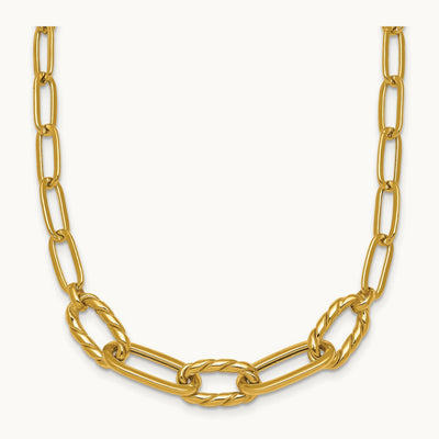 Polished Fancy 18in Paperclip Necklace, 14K