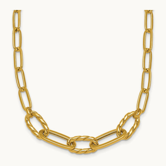 Polished Fancy 18in Paperclip Necklace, 14K