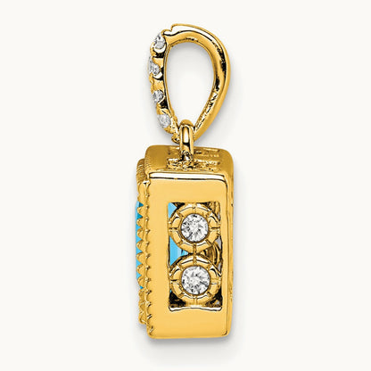 Square Blue Topaz and Diamond Pendant, 14K
