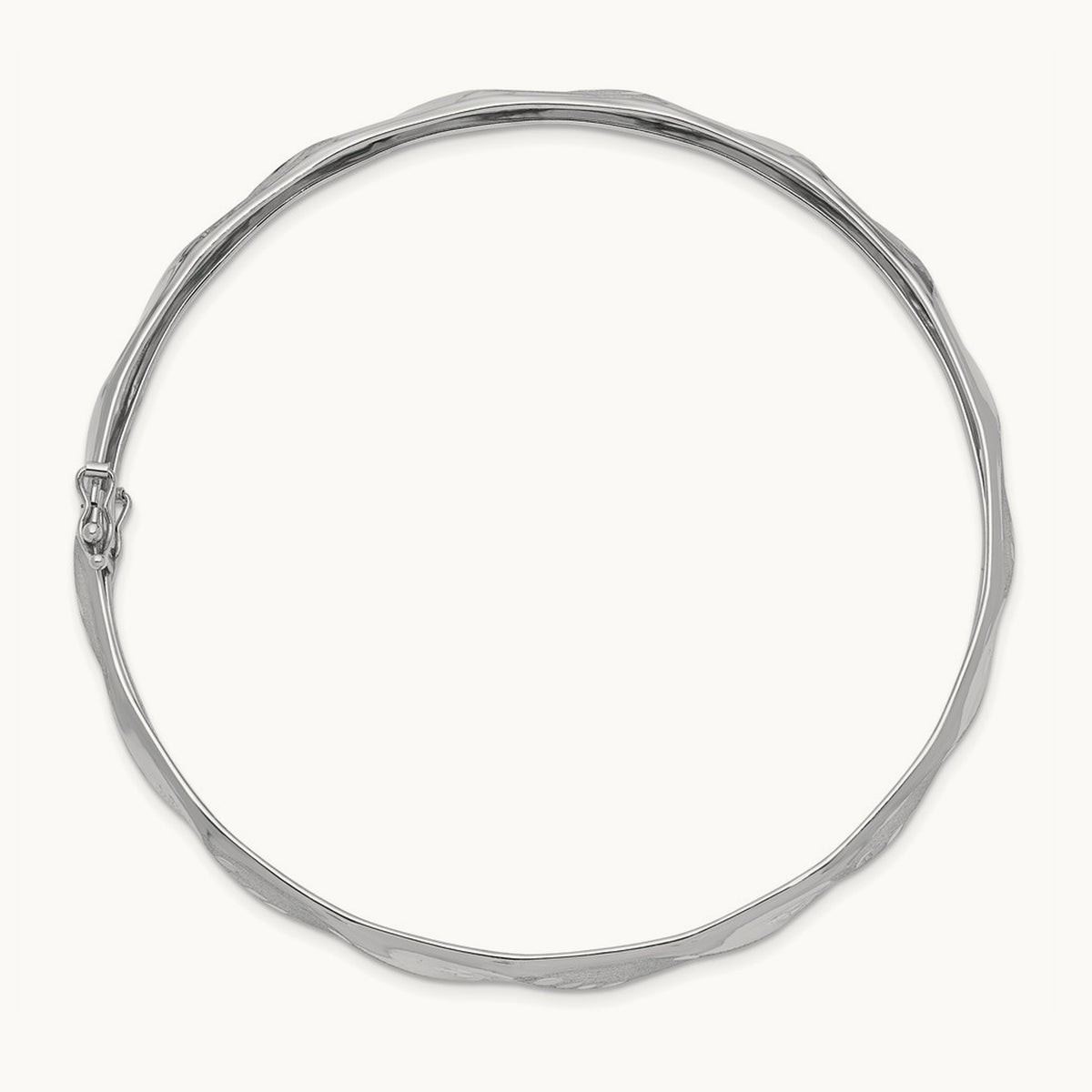 Polished Satin Diamond-cut Flexible Bangle — 14K White Gold