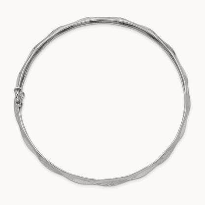 Polished Satin Diamond-cut Flexible Bangle — 14K White Gold
