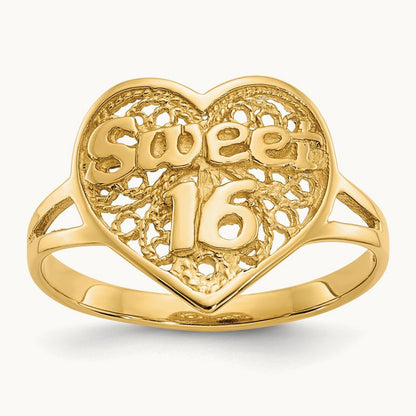 Sweet 16 Heart Ring, 14K
