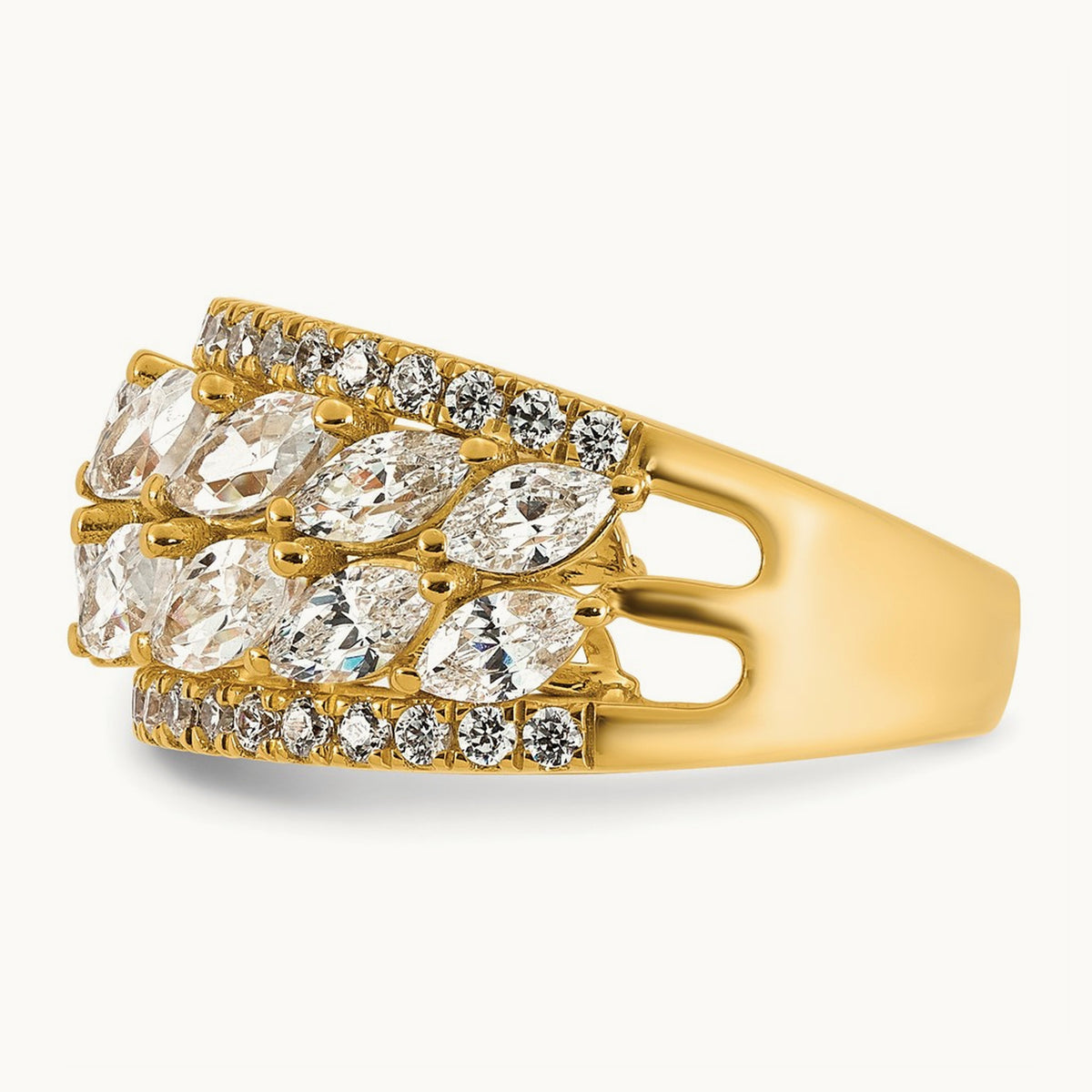 Double-Row Marquise Fashion Ring — 14K Yellow Gold, 7