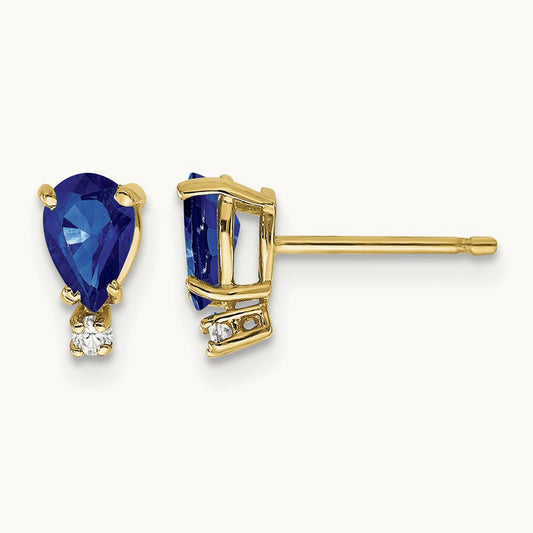 6x4mm Pear Sapphire A Diamond Earrings, 14K