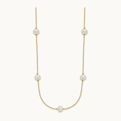 7- White Near Round Freshwater Cultured Pearl 7-Station Necklace, 14K