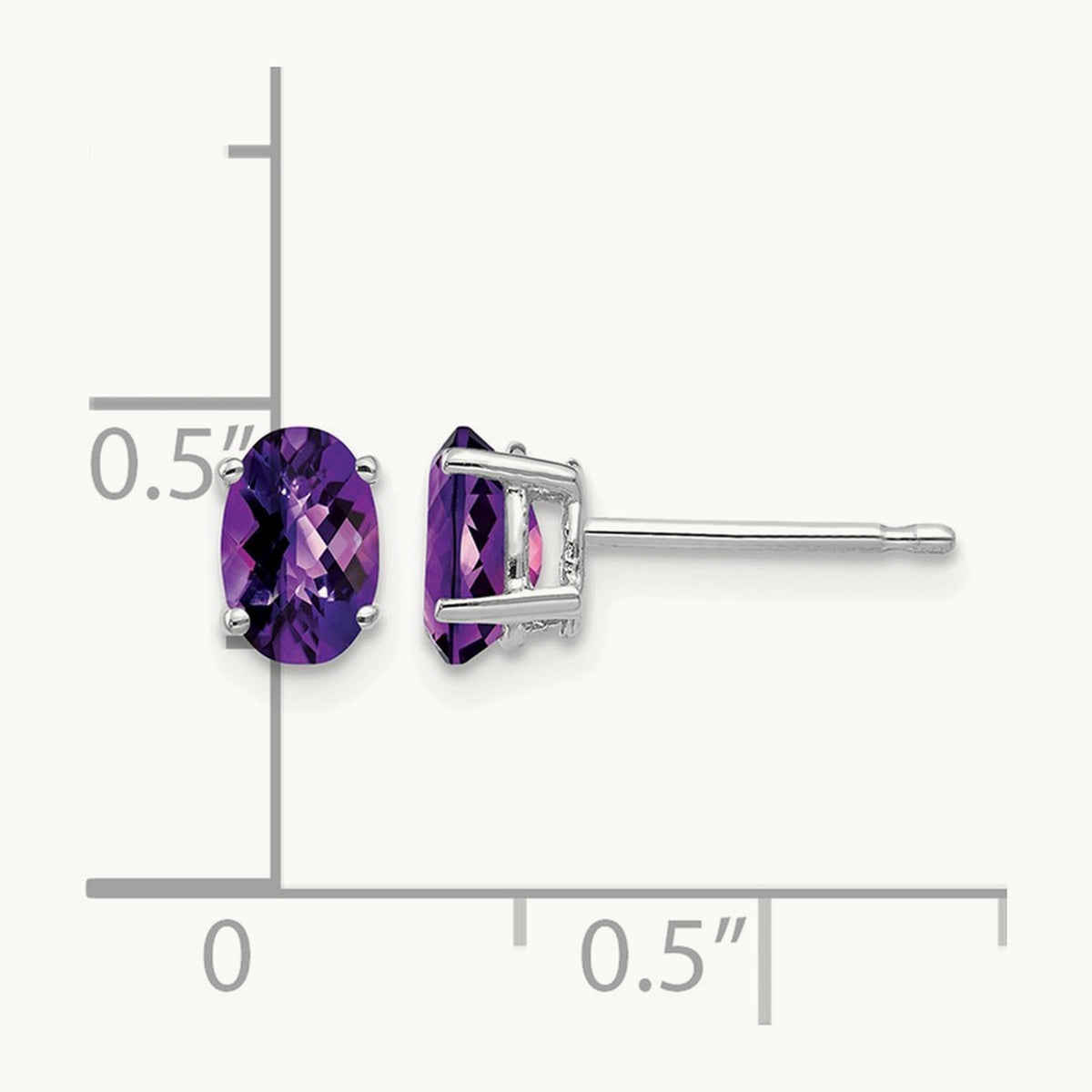 6x4mm Oval Amethyst Checker Earrings, 14K White Gold