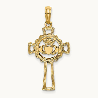 Claddagh Cross Charm — 14K Yellow Gold, 27.4mm