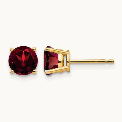 Garnet Post Earrings, 6mm, 14K