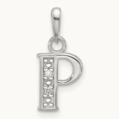 Diamond Letter P Initial Pendant, 14K White Gold