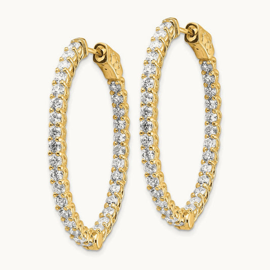 Diamond Oval Hoop w/Safety Clasp Earrings, 14K