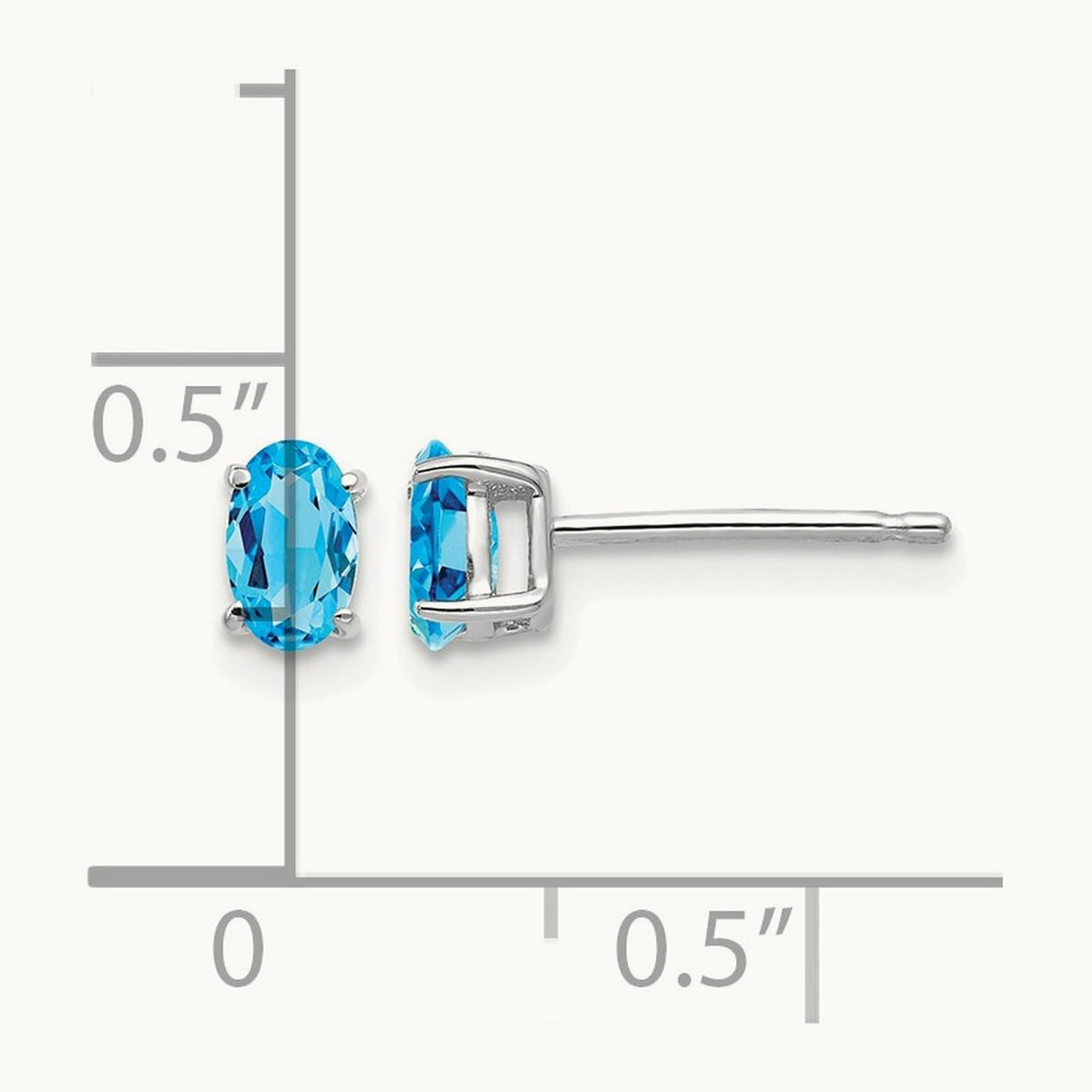 5x3mm Oval Blue Topaz Earrings, 14K White Gold