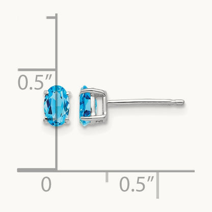 5x3mm Oval Blue Topaz Earrings, 14K White Gold