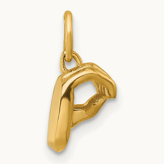 American Sign Language Alphabet Fingerspelling Sign O Pendant, 14K