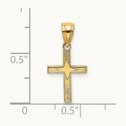 Polished w/ Star Pattern Mini Cross Charm, 14K