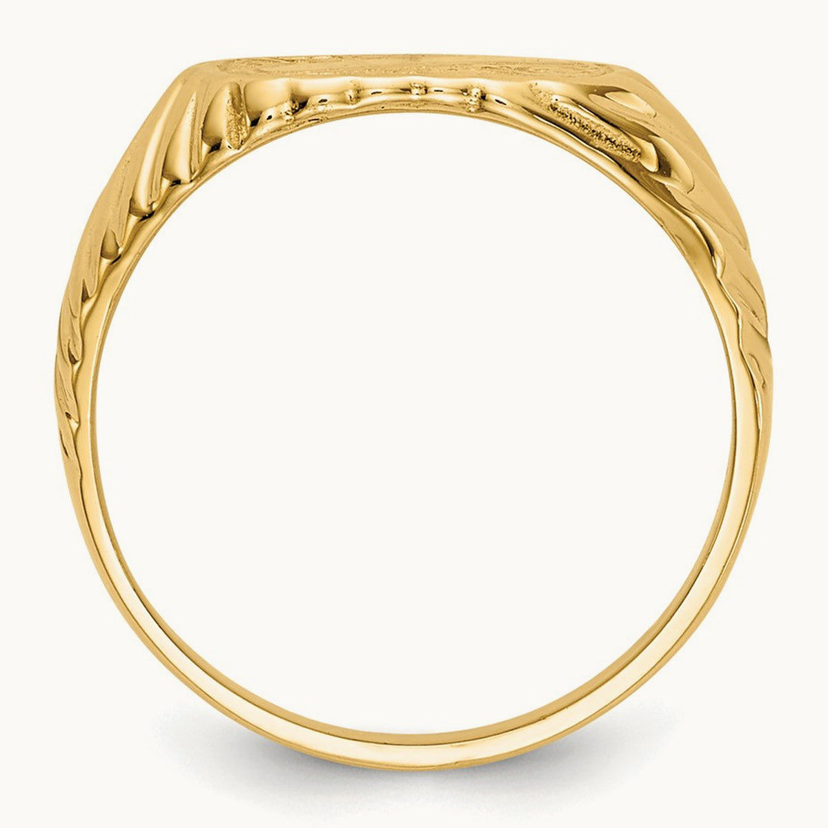 Polished Baby Rectangle Signet w/Stripes Ring, 14K Gold