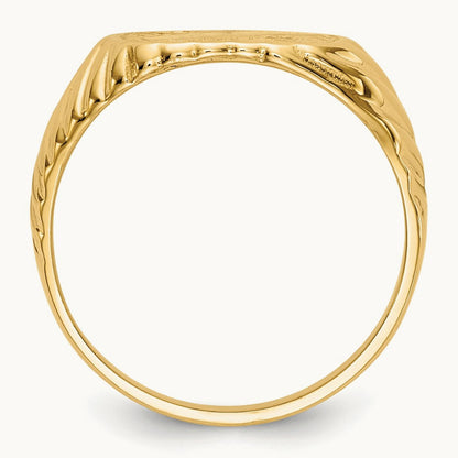 Polished Baby Rectangle Signet w/Stripes Ring, 14K Gold