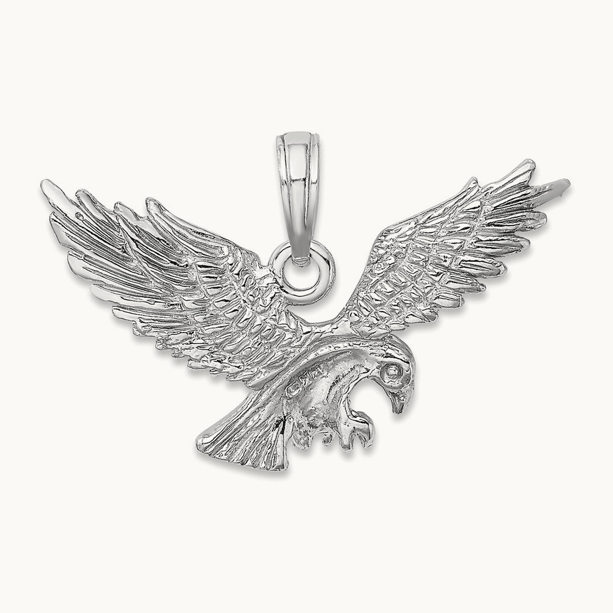 Solid Polished Eagle Landing Pendant — 14K White Gold
