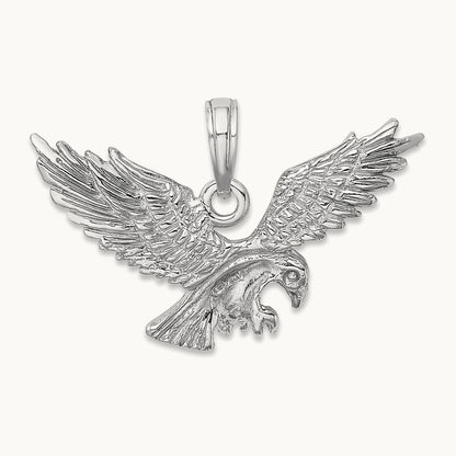 Solid Polished Eagle Landing Pendant — 14K White Gold