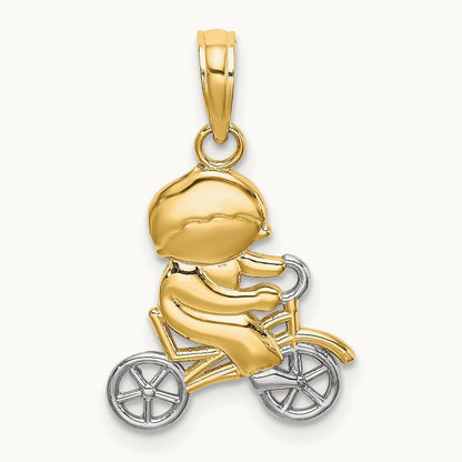 w/Rhodium Little Boy On Bicycle Charm, 14K