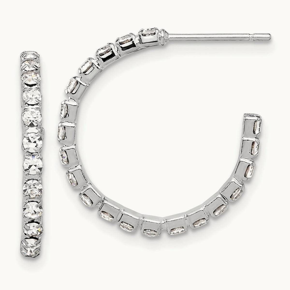 Tone 20mm Crystal J-Hoop Post Earrings