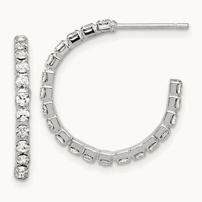 Tone 20mm Crystal J-Hoop Post Earrings