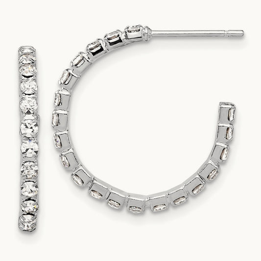 Tone 20mm Crystal J-Hoop Post Earrings